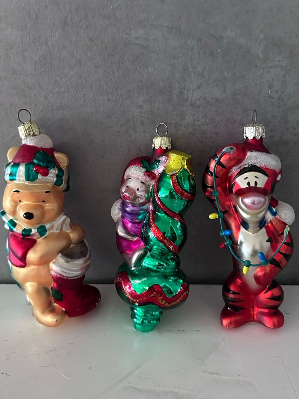 LOT OF  3 Disney PIGLET Tigger & POOH BEAR   Glass 5" Christmas Ornament